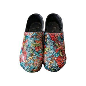 ​Dansko Professional Floral Patent Clogs Multi Color Botanical Nursing Shoes 11